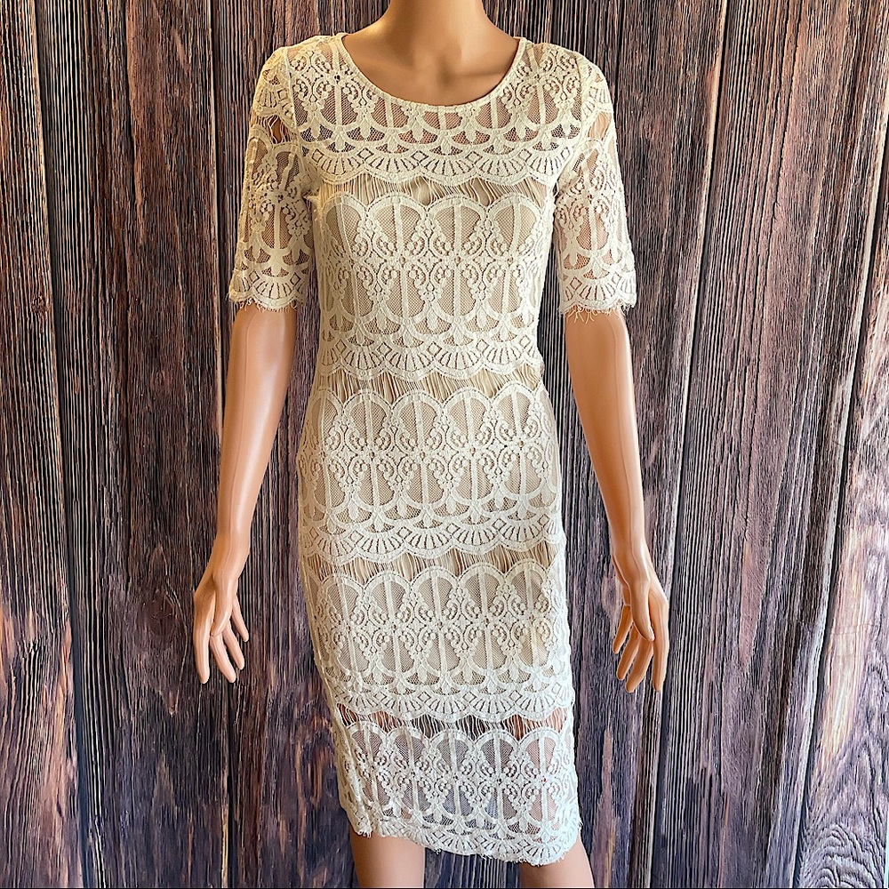 J.O.A white and tan lace midi dress size small